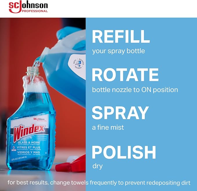 SC Johnson Professional Windex Glass and More Multi-Surface Cleaner, Windex Glass Cleaner Refill, Multi Surface Cleaner, 128 fl. oz. Bottles, 4 Count, for Professional Use Only