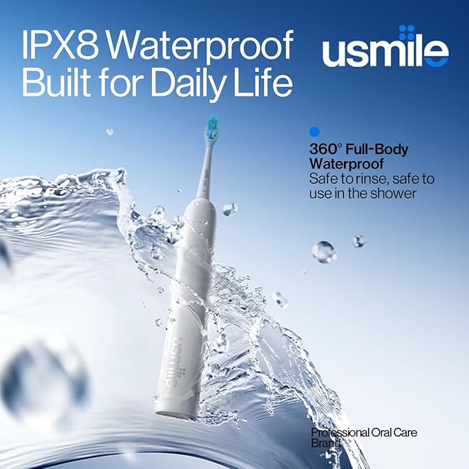 usmile P10S Sonic Electric Toothbrush – 3 Modes Deep Clean & Whitening, 180-Day Battery Life, Cushioned Gum-Care Brush Head for Sensitive Teeth, Smart Timer, 2 Brush Heads (White)