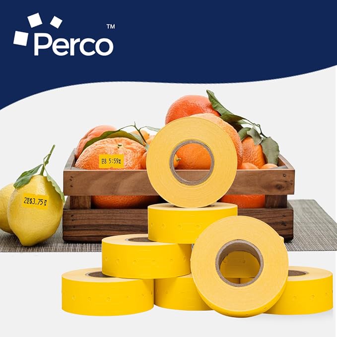 Perco 1 Line Yellow Labels - 8,000 Blank Price and Date Gun Labels for Perco Lite, X, Plus and Pro 1 Line Price and Date Guns- 8 Rolls, 1 Sleeve - Made in USA
