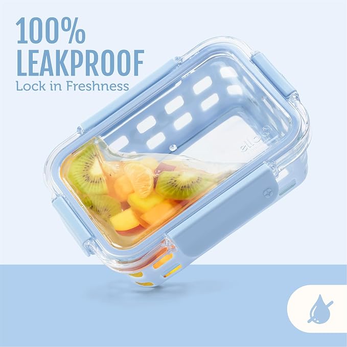 Ello Duraglass 3.4 Cup Glass Meal Prep Containers, 10 Pc, 5 Pack, Halogen Blue