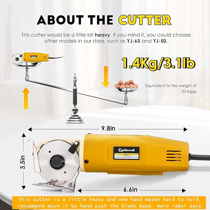 CGOLDENWALL Electric Rotary Fabric Carpet Cutter Multi-layer Fabric Scissors with 1"Cutting Thickness, for Cloth Fabric Leather and Carpet, Comes with Replacement Blade, Sharpening Stone 110V