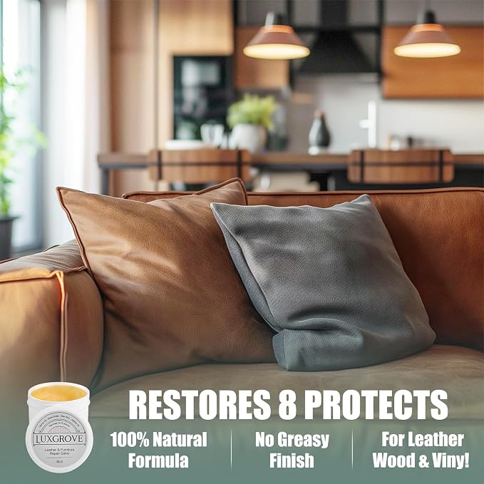 LUXGROVE® Leather & Furniture Repair Salve- Polisher, Leather Cleaner and Conditioner for Furniture - UV Protectants Help Prevent Cracking or Fading, for Car Seat, Couch, Shoe, Purse, Boot - 8oz