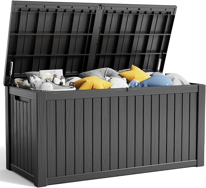 DRATO 200 Gallon Deck Boxes Outdoor Waterproof, Lockable Outdoor Storage Box for Patio Furniture Pool Supplies Garden Tools, Weatherproof Resin Storage Box for Backyard (Black, 200 Gallon)