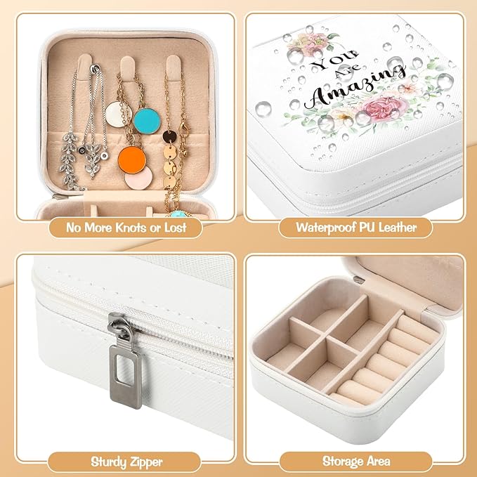 Kacctyen 24 Pcs Mini Travel Jewelry Case Bulk You Are Beautiful Loved Pink Rose Mother's Day Church Gift for Secretary Women Party Favors Girls Leather Travel Jewelry Case
