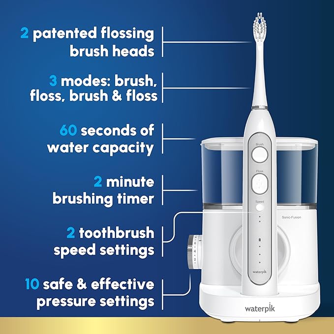Waterpik Sonic-Fusion 2.0 Professional Flossing Electric Toothbrush with Water Flosser Combo Two In One, For Daily Gum Care and Cleaning Teeth, Braces, Implants, White SF-04CD010-1, Packaging May Vary