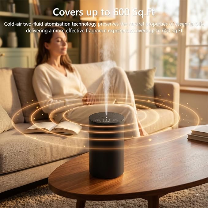VOCOlinc Waterless Diffuser for Essential Oil Starter Kit with 10mL Hotel Scent Fragrance Oil, Battery Operated Nebulizer, Mini Scent Air Machine, 3 Timers & 3 Mist Levels for Home, Room, Car, Office