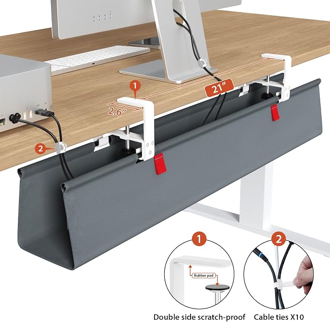 Univivi No Drill Under Desk Cable Management Tray, 36" Cord Organizer for Table, Clamp/Screw Mount Desk Cable Management, Premium Fabric Cable Management Tray for Office, Home