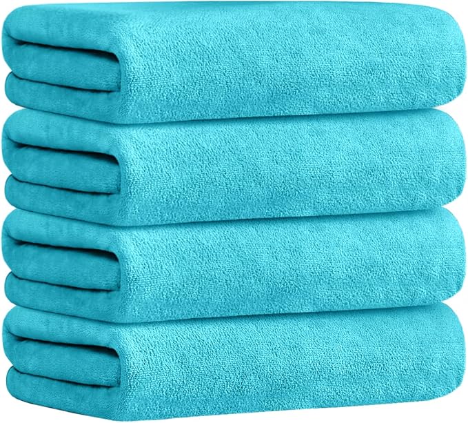 JML Microfiber Bath Towels, 4 Pack, 30" x 60", Aquamarine | Oversized, Ultra Soft, Super Absorbent, Fast Drying, Perfect for Bathroom, Shower, Sauna, Yoga, Gym