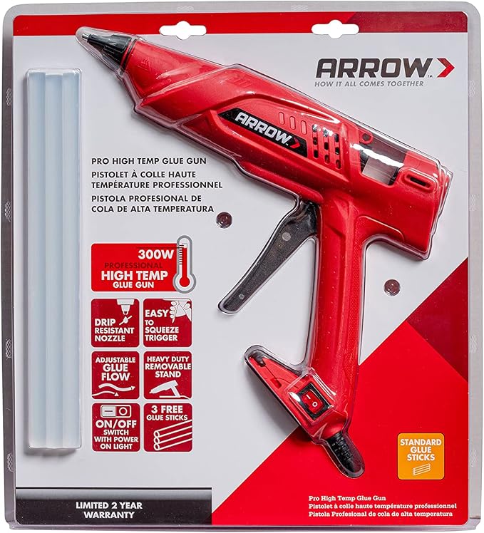 Arrow Fastener 300-Watt Heavy Duty Professional Electric Hot Melt Glue Gun for Crafts, Construction, and Wood, Clear | For Crafts, Construction & Wood, Removable Base Stand, Comfortable Grip, Insulated Safety Nozzle, Adjustable Flow Control