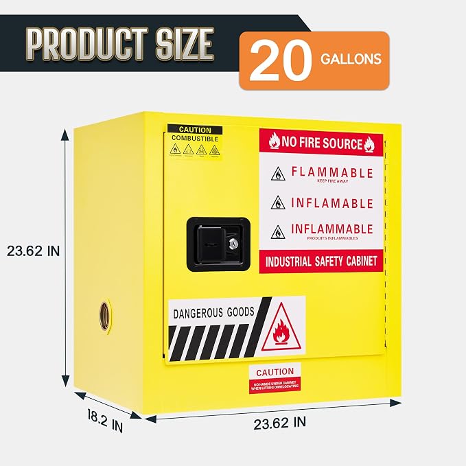 SPECRAFT 20-Gallon Flammable Safety Cabinet | 23 x 23 x 18 In, Cold-Rolled Steel, Adjustable Shelves, OSHA and CE Certified, for Industrial, Commercial and Lab Use
