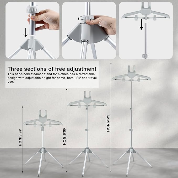 Foldable Garment Steamer Hanger Stand with Ironing Gloves, Adjustable Steamer Rack Included Lint Remover & Storage Bag, 2 Clips&Portable Ironing Board for Suits Shirts Coats Portable Travel Home Use