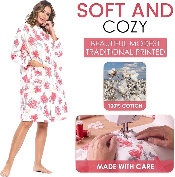 Casual Nights Women's Floral Snap Front Flannel Duster Long Sleeve Lounger Dress