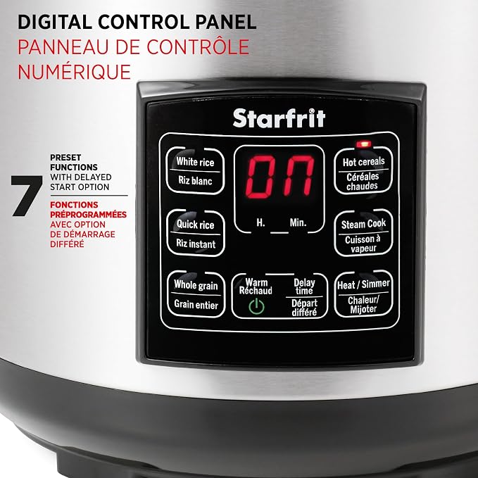 Starfrit Electric Rice Cooker - 14 Cups - Steamer Basket, Measuring Cup & Service Spoon - 500W - Silver