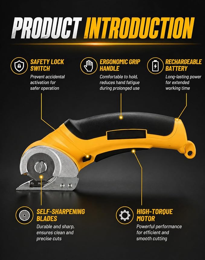 Tactical Electric Scissors - 2026 Cordless Rechargeable Cutting Tool, Heavy Duty Power Scissors for Fabric, Cardboard, Carpet, Plastic & Leather, Ergonomic Precision Electric Cutter (1PCS)