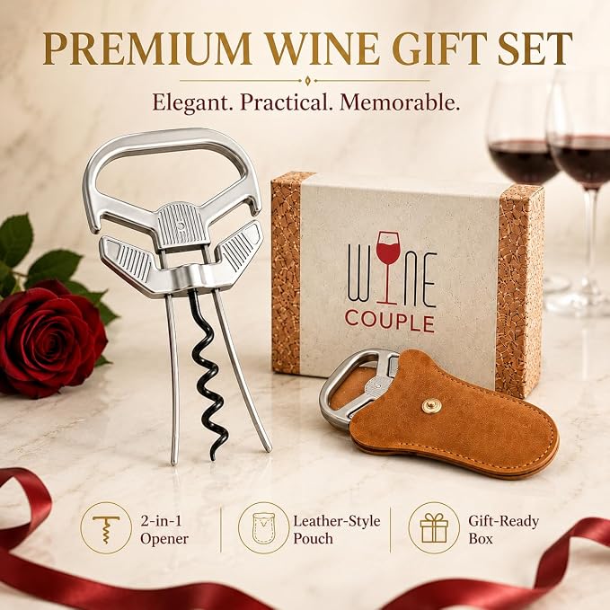Ah So Wine Opener for Vintage Bottles, 2 in 1 Hybrid Cork Removal Device, Two-Prong Cork Remover for Older Fragile Corks, Classic Silver Tool for Wine Lovers & Collectors