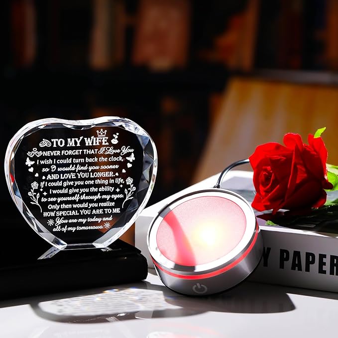 Gifts for Wife - Crystal Keepsakes Wife Gifts from Husband with Colorful LED Base Best Christmas Birthday Gifts for Wife Romantic Anniversary Wedding Gifts to My Wife Valentine Mother's Day Gift Ideas