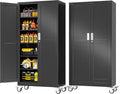 PAOFIN Metal Garage Storage Cabinet with Wheels,Steel Lockable File Cabinets with 2 Doors and 5 Adjustable Shelves,74" H Locking Tool Cabinets for Home Office, Warehouse, Required Assembly,Black