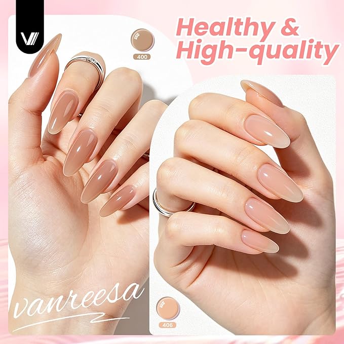 VANREESA 24Pcs Jelly Gel Nail Polish Set -Soft Nude Milky White Pink Red Brown Jelly Translucent Gel Polish Colors with Base Coat 4 Top Coats Neutral Colors All Seasons Nail Polish Set Gifts for Women