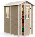 DWVO Outdoor Storage Shed 4.4×6FT, Plastic Garden Shed with 2 Windows | Resin Outdoor Tool Shed with Floor, Door Handle & Lock, Vents for Backyard Patio, Stores Bike Garden Tools, Beige