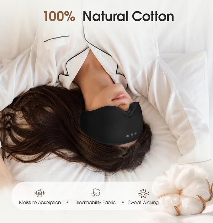 Bamboo Cotton Bluetooth Sleep Mask, 2 in 1 3D Soft Sleep Mask with Sleep Headphones, Sleep Eye Mask with Timming Setting, Blackout Sleeping Mask for Side Sleepers, Women Men, Black (Black)