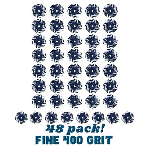 Dedeco Sunburst Radial Bristle Discs 48-Pack - 9/16" Curved - Blue 400 Grit (Fine) - Aluminum Oxide for Polishing & Finishing