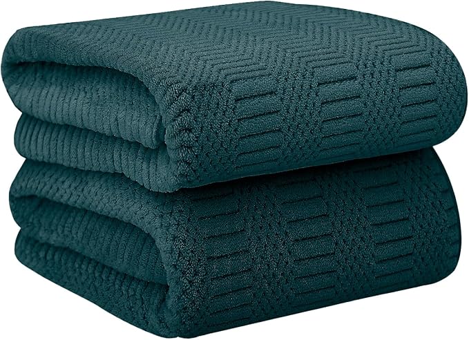 JML Microfiber Bath Towels, Teal, 30" x 60", Set of 2 | Hanging Hook, Lint Free, Oversized, Soft, Super Absorbent, Fast Drying, Use for Sport, Fitness, Yoga, Diamond Cross Grid