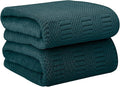 JML Microfiber Bath Towels, Teal, 30" x 60", Set of 2 | Hanging Hook, Lint Free, Oversized, Soft, Super Absorbent, Fast Drying, Use for Sport, Fitness, Yoga, Diamond Cross Grid