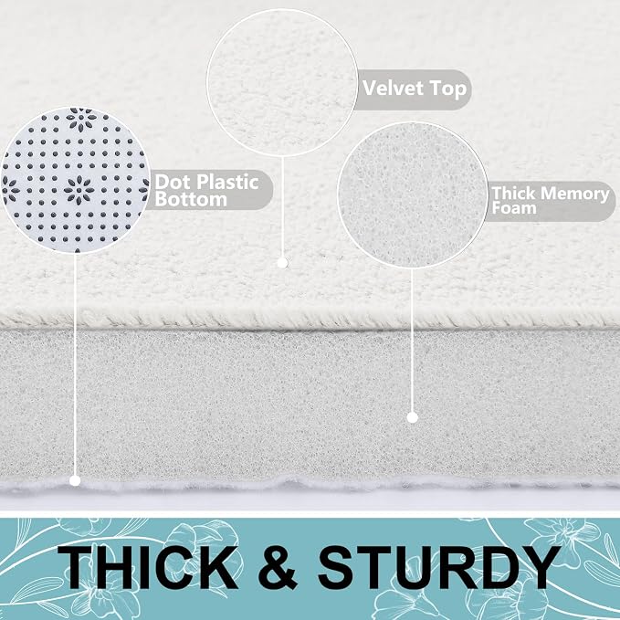 Smiry Memory Foam Bath Mat 36x24, Extra Soft and Absorbent Bathroom Mats, Non Slip Washable Carpet for Floor, Shower and Tub, Ivory White