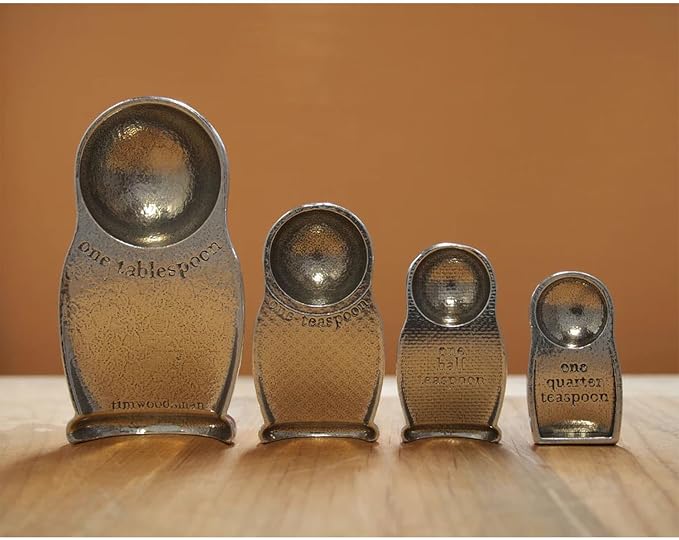 Matryoshka Russian Nesting Dolls 4-Piece Pewter Measuring Spoon Set by Roosfoos, Handmade in the USA
