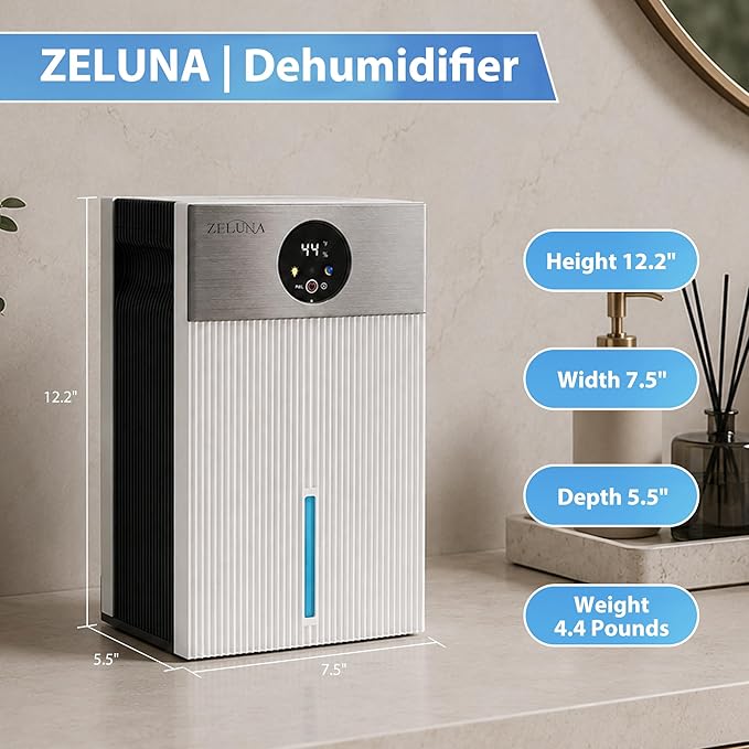 Mini Dehumidifiers for Home(650sq.ft), Small Quiet Dehumidifier with Drain Hose 66 OZ Water Tank 4 Timer Auto Defrost and Shutoff Sleep Mode, Ideal for Bathroom, Bedroom, Closet, RV