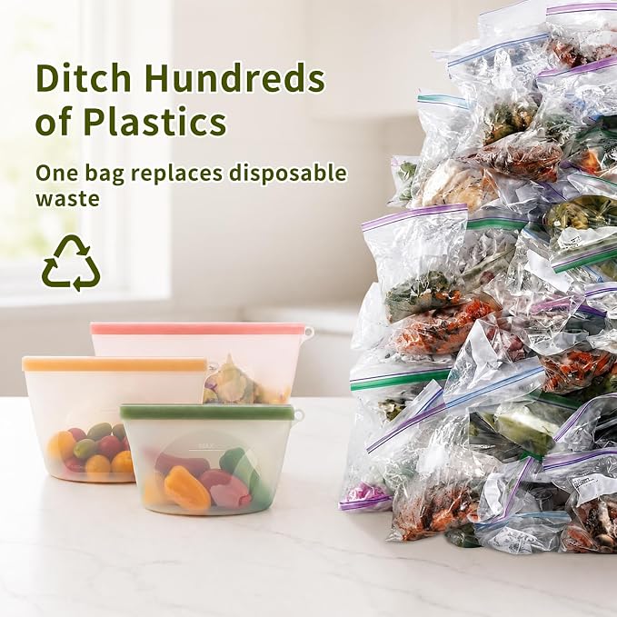 12-Packs Slider Reusable Silicone Food Storage Bags, 100% Silicone Stand-Up Wide-Open Leakproof Reusable Storage Bags for Food, Freezer Microwave Oven Dishwasher Safe, Eco-Friendly, Mixed 4L 4S 4XS