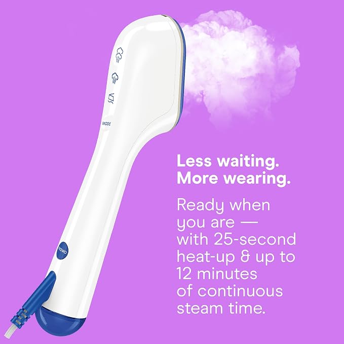 Conair 2-in-1 Steam & Iron Garment Wand, Portable Handheld Fabric Steamer with Ceramic Soleplate, 25-Second Heat-Up, 12-Minute Steam Time, White/Blue, GS47