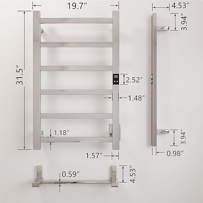 Topdattion Electric Towel Warmer | Super Thin | with Timer & Temperature Multi-Level Adjustments | Hardwired & Plug-in | 6 Bar Brushed Finish