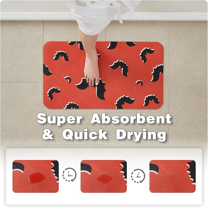 TYUU Halloween Bath Mat, Thin Halloween Bathroom Rug Non Slip Quick Dry Bat Bath Mat Fits Under Door Thin Floor Mat Halloween Decor, 24''x36'', Gothic Bats Orange