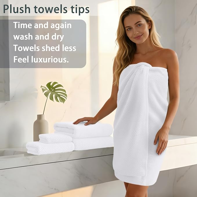 VOOVA & MOVAS White 3PC Towel Set, 100% Cotton | 1 Large Bath 30x56 In, 1 Hand 18x28 In, 1 Wash Cloth 13x13 In, Quick Dry, Soft, Thick, Bathroom Essentials