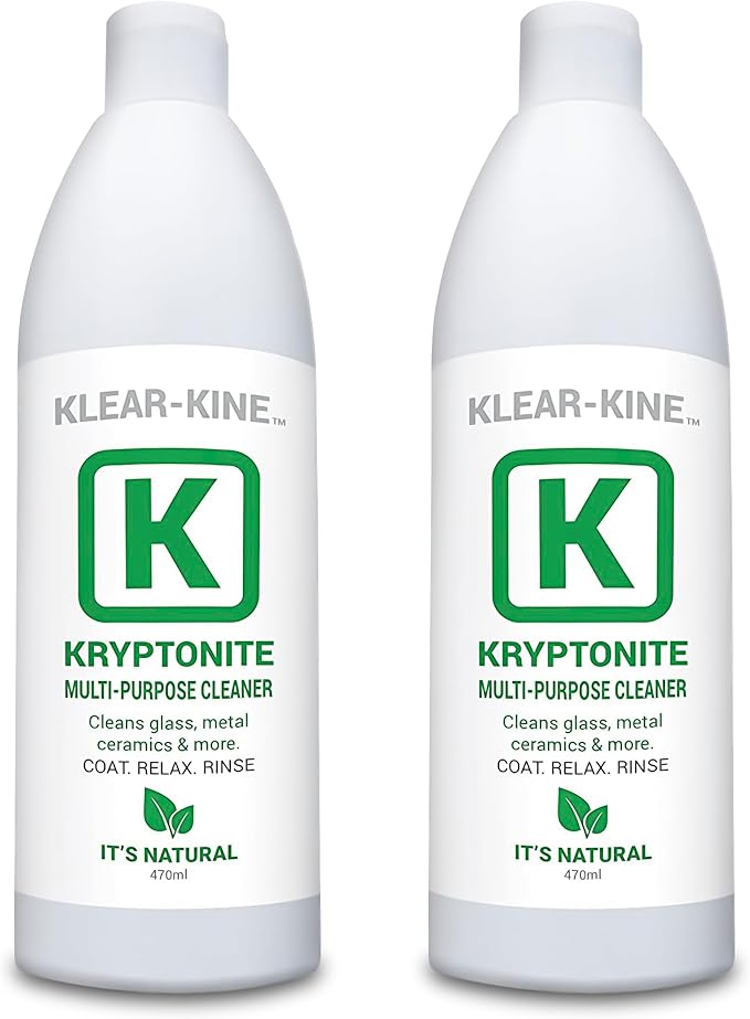 KLEAR Kryptonite Multipurpose Glass Cleaner | Powerful Cleaning Combo 5 in 1| Glass Friendly Glass Cleaner| Coat, Relax, Rinse| 16 oz Pack of 2