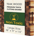 Teak Wood End Grain Cutting Board 16 x 11 Inch, Extra Thick 1.5 Inch Butcher Block for Meat & Kitchen Prep, Solid Non-toxic Wood Cutting Board with Juice Groove by New M Way