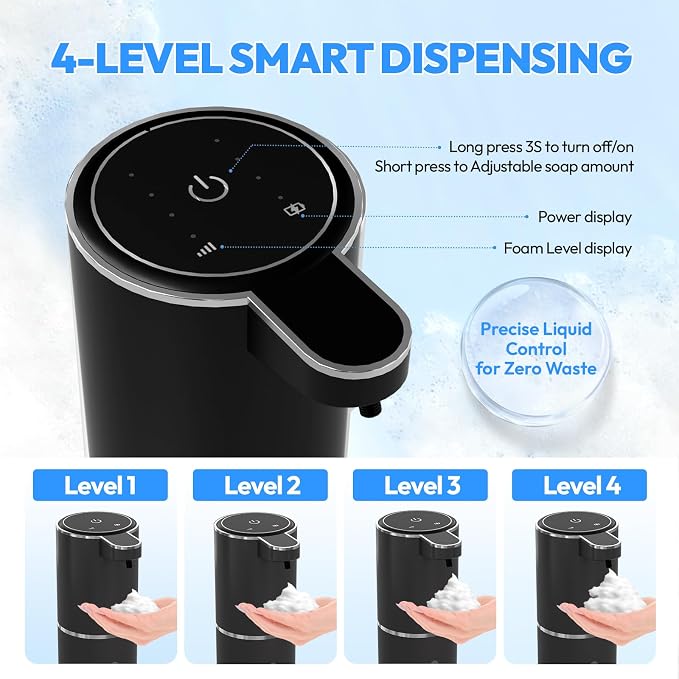 2 Pack Automatic Foaming Soap Dispenser,Touchless Foam Soap Dispenser,12.8oz Rechargeable Wall Mounted Smart for Bathroom and Kitchen Dish Soap,Easy for Toddlers(Black)