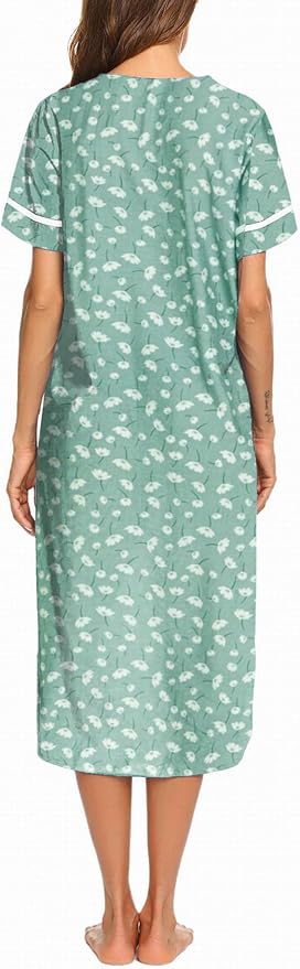 Ekouaer Womens Snap Front Dusters Cotton Housecoat Short Sleeve Nightgown House Dress With Pockets