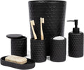 zccz 6 Piece Bathroom Accessories Set, Toothbrush Holder, Toothbrush Cup, Soap Dispenser,Bathroom Vanity Tray, Qtip Holder, Trash Can - Black