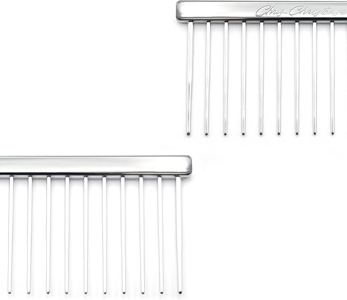 Chris Christensen 9.5 in Coarse Poodle Butter Comb, Groom Like a Professional, Rounded Corners Prevent Friction and Breakage, Solid Brass Spine with Steel Teeth, Chrome Finish
