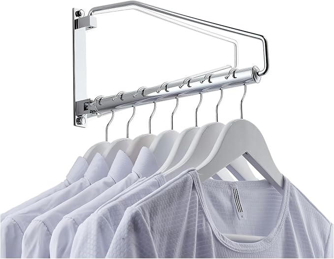 NEWRAIN Laundry Hanger, Wall Mounted Clothes Hanger with Swing Arm Holder Brass Hanging Drying Rack Space Saver,Chrome (Pack of 3)