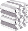 JML Bath Towels, Pack of 4, 30"x60", Large, Cabana Stripe Grey | Hanging Loop, Lint Free, Oversized, Soft, Super Absorbent,Fast Drying, Perfect for Shower, Sauna, Gym, Sports, Fitness, Yoga