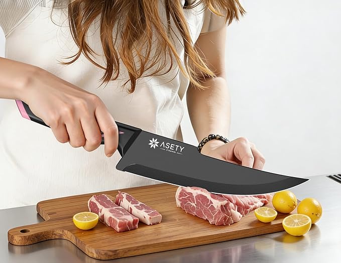 ASETY 15 PCS Knife Set with Block and Sharpener, Dishwasher Safe, Pink | Razor Sharp Kitchen Knives, Stainless Steel Knife Block Set, Ergonomic Non-Slip Handle, Elegant Box for Her Girls Women Wife