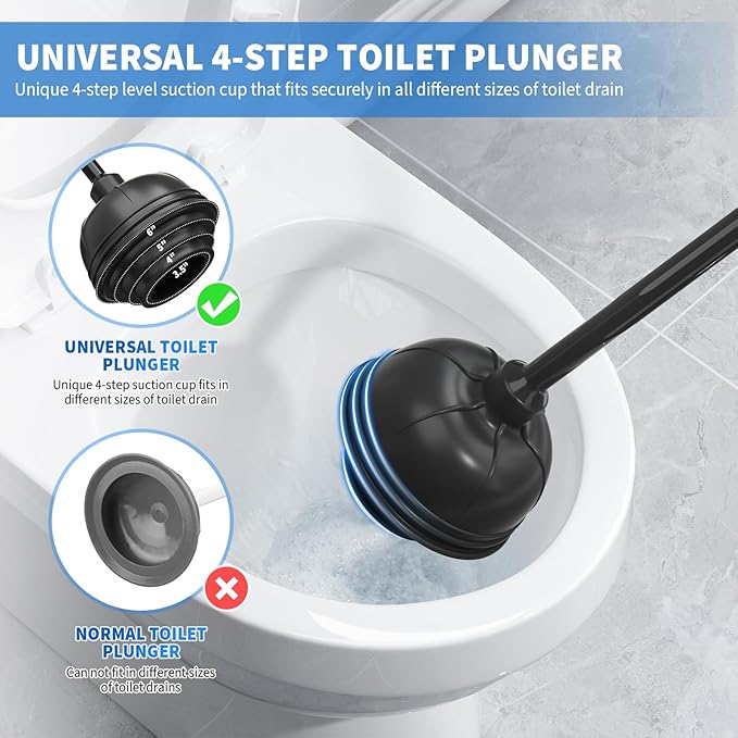 Toilet Plunger and Brush,2 Pack Bowl Brush and Heavy Duty Toilet Plunger Set with Holder, 2-in-1 Bathroom Cleaning Combo with Modern Caddy Stand for 5.7-inch Toilet Drain Bathroom Cleaning