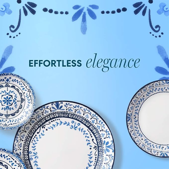 Corelle Vitrelle 18-Piece Service for 6 Dinnerware Set, Triple Layer Glass and Chip Resistant, Lightweight Round Plates and Bowls Set, Portofino