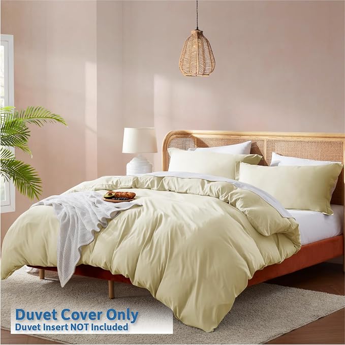 Nestl Vanilla Yellow Duvet Cover Queen Size - Soft Double Brushed Queen Duvet Cover Set, 3 Piece, with Button Closure, 1 Duvet Cover 90x90 inches and 2 Pillow Shams