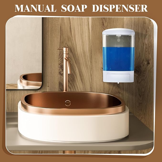 Hushee 8 Pcs Plastic Wall Mounted Soap Dispenser Commercial Manual Soap Containers Wall Dispenser for Kitchen Shower Hotel Liquid Shampoo Gel Chamber (33.8 oz 1000 ml,White)