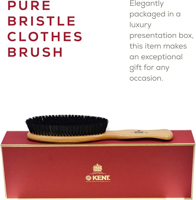 Kent CS1B Clothes Brush, Fabric Lint Remover for Cotton, Wool, Suede and Silk, Pure Black Bristles Handcrafted Two Tone Cherrywood Veneer Remover for Dust, Fluff and pet Hair. Made in England