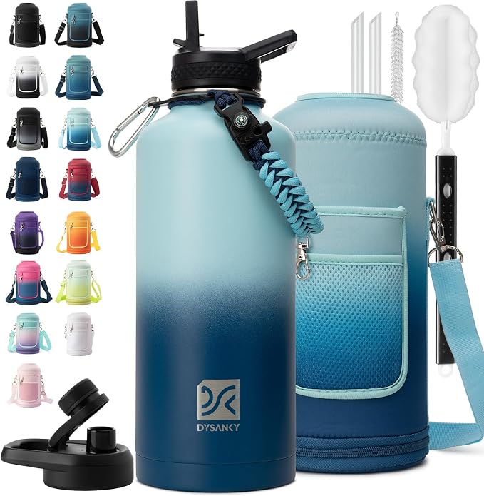 DYSANKY Insulated Water Bottle | Thickened Stainless Steel for Gym and Hiking with Straw, Carrier Bag, Handle Strap | BPA-Free 87 oz